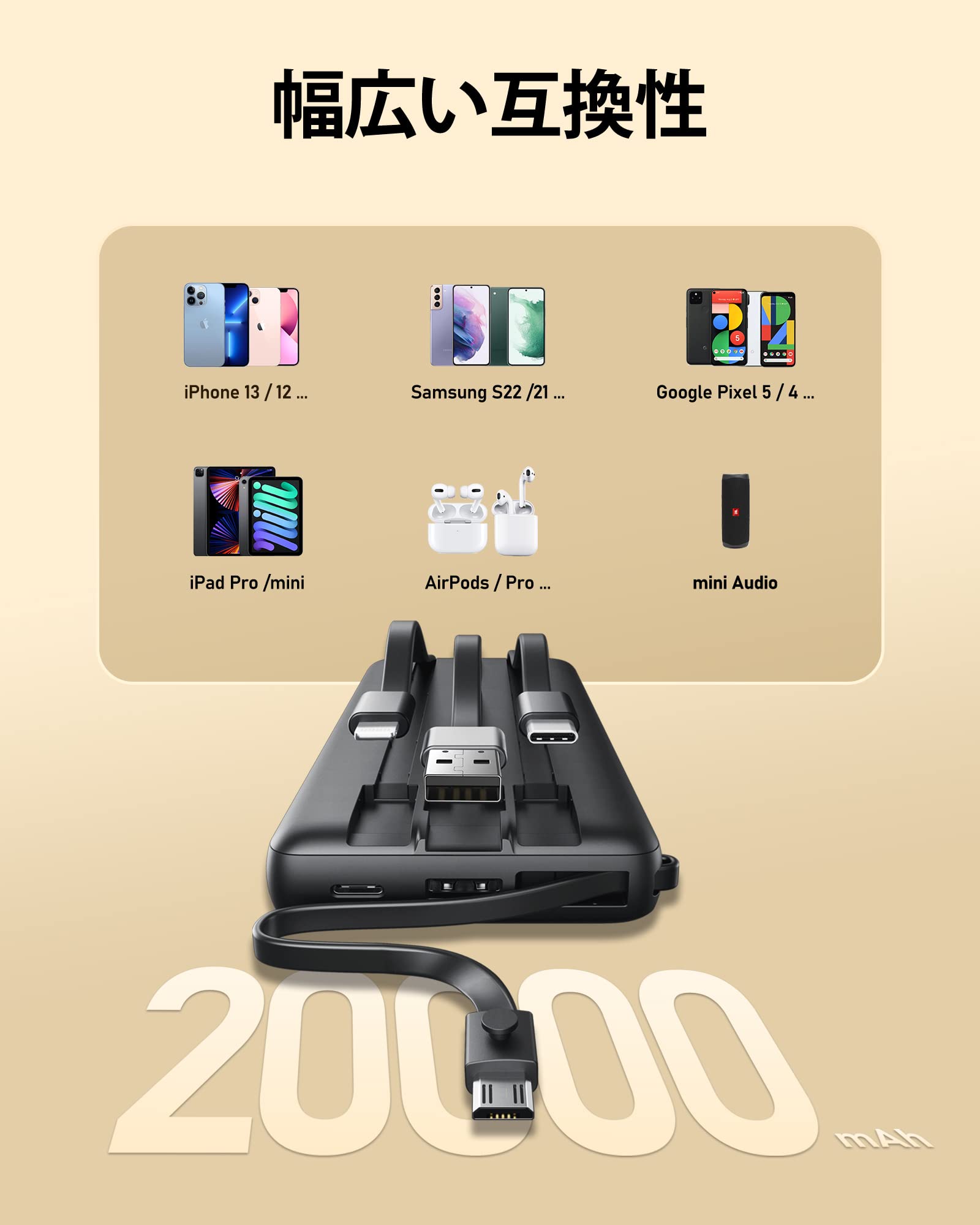 Amazon | モバイルバッテリー 大容量 軽量 快速充電 20000mAh 4